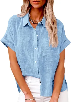 Mayntop Cotton Linen Shirts for Women Solid Color Oversized Button-Down Collar Loose Top T-Shirt Tee Shirt Blouse