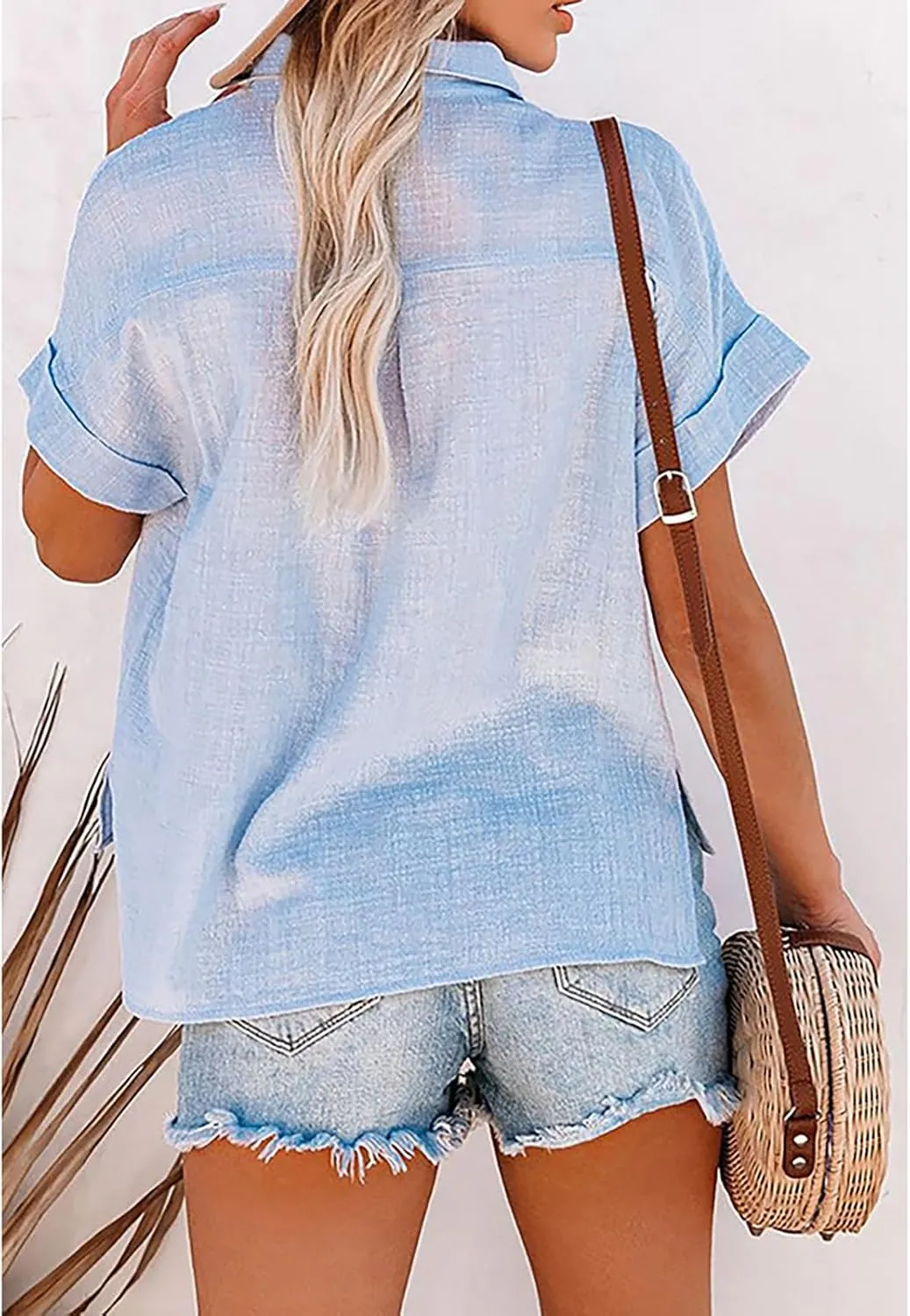 Mayntop Cotton Linen Shirts for Women Solid Color Oversized Button-Down Collar Loose Top T-Shirt Tee Shirt Blouse