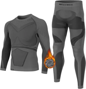 MEETWEE Men's Thermal Underwear Set, Winter Ski Gear Fleece Lined Long Johns Base Layer Warm Top & Bottom for Skiing