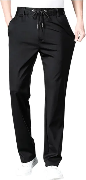 Men Cargo Chino Pants Casual Linen Stretchy Drawstring Waist Pant Sweatpants Joggers Sports Gym Jogging