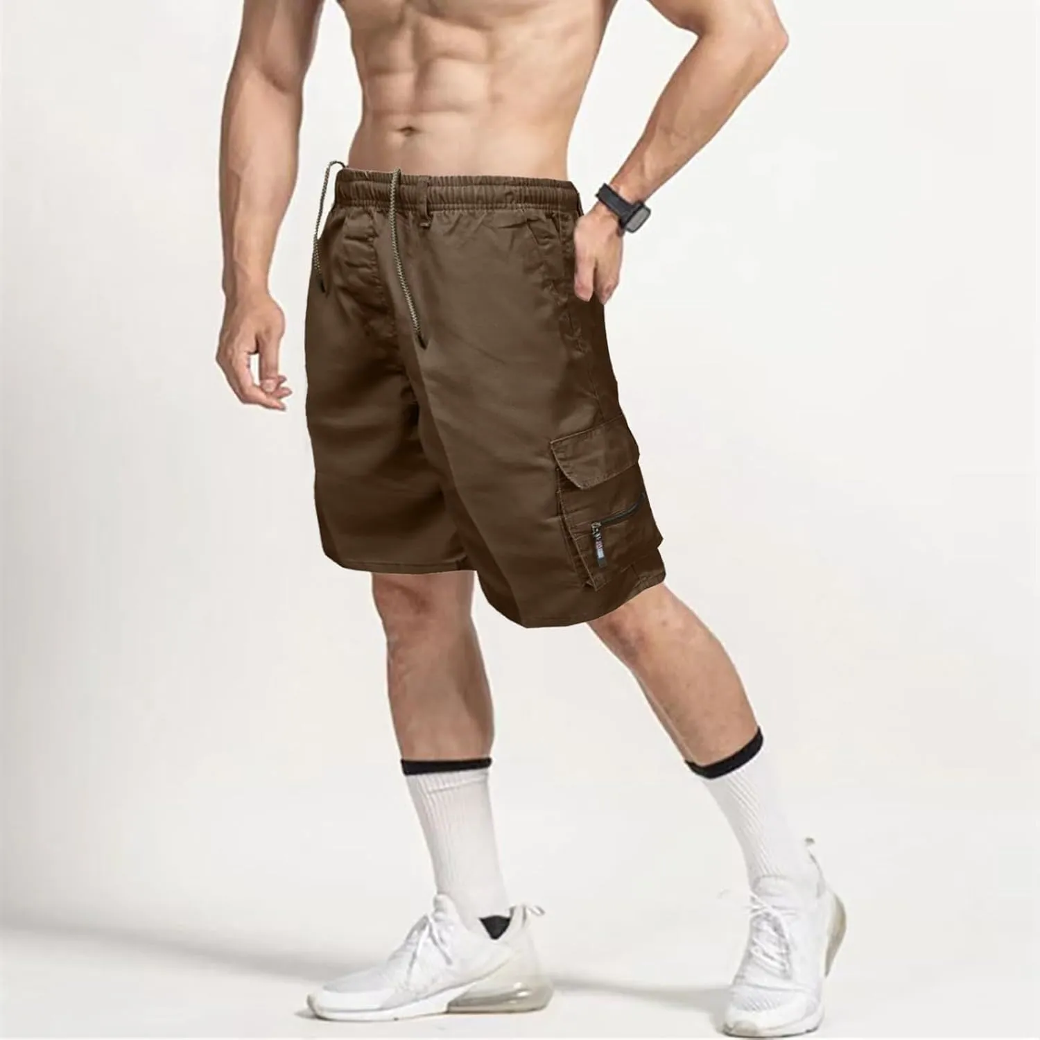 Men Cargo Pants Casual Cotton Stretch Elastic Waistband Pant Soft Comfortable Sweatpant Joggers Baggy Gym