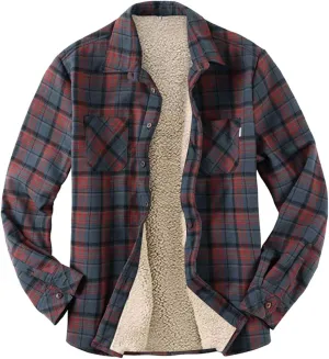 Men Fleece Lined Plaid Jackets Button Down Collared Shirts Slim Fit Fannel Jacket with Pockets Heavyweight Jackets
