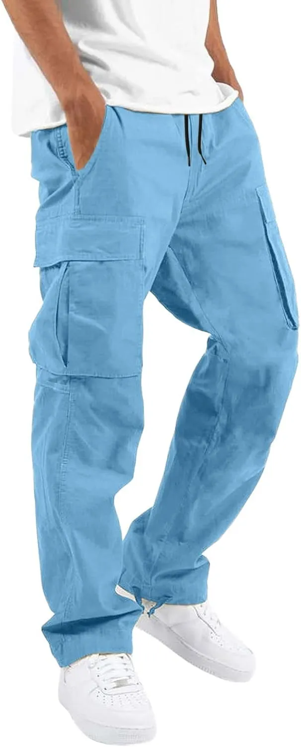 Men Lightweight Jogging Pant with Pockets Track Work Joggers Loose Sport Casual Sweatpant Elastic Waist Pants