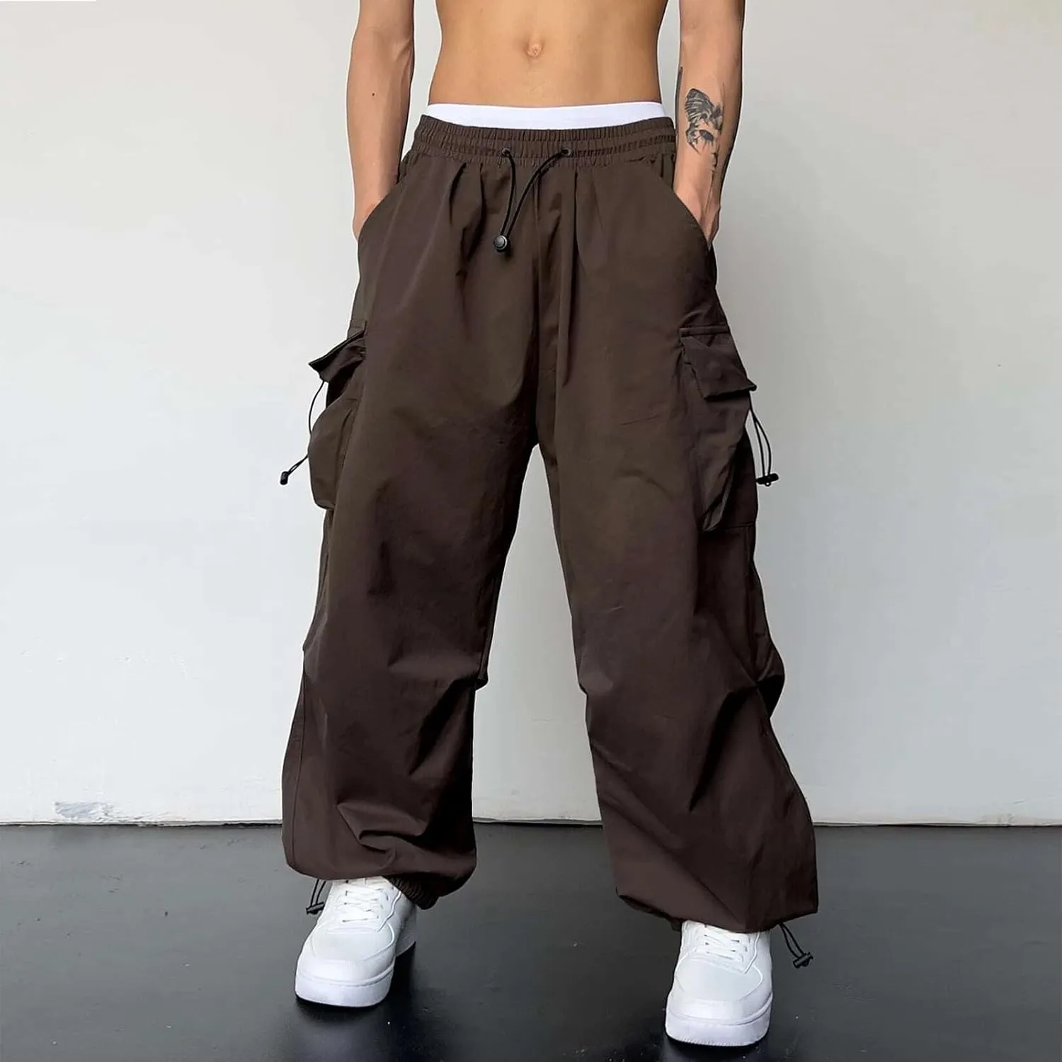 Men Pants Casual Jogger Work Wear Sweatpants with Multiple Pockets Drawstring Waist Cargo Chino Pant