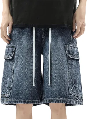 Men Y2K Grunge Baggy Jean Shorts Casual Summer Hip Hop Mid Loose Denim Shorts Streetwear