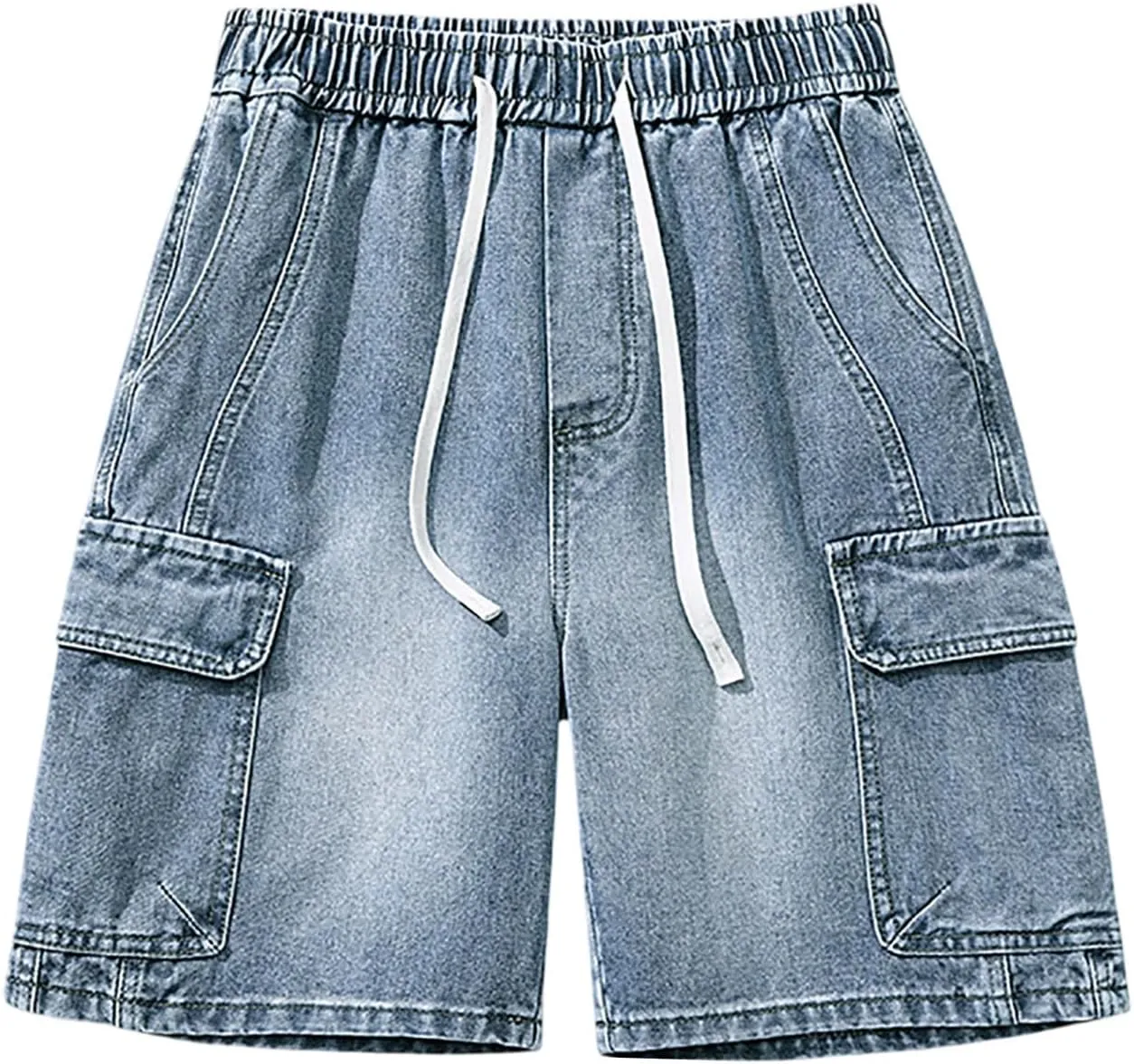 Men Y2K Grunge Baggy Jean Shorts Casual Summer Hip Hop Mid Loose Denim Shorts Streetwear