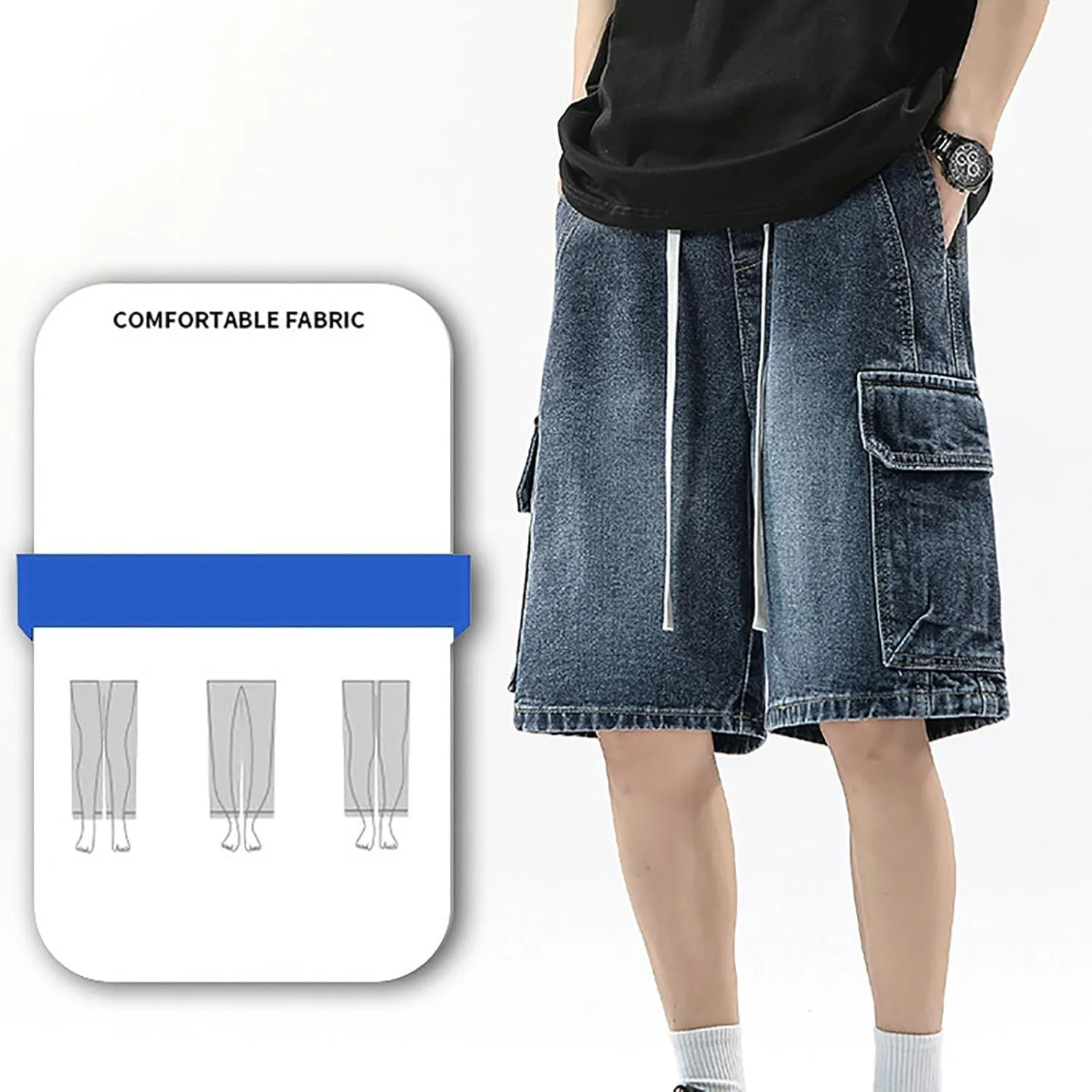 Men Y2K Grunge Baggy Jean Shorts Casual Summer Hip Hop Mid Loose Denim Shorts Streetwear