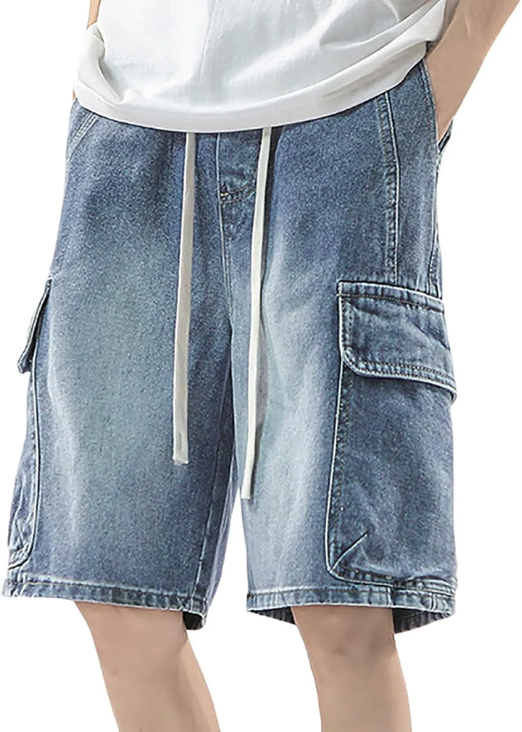 Men Y2K Grunge Baggy Jean Shorts Casual Summer Hip Hop Mid Loose Denim Shorts Streetwear