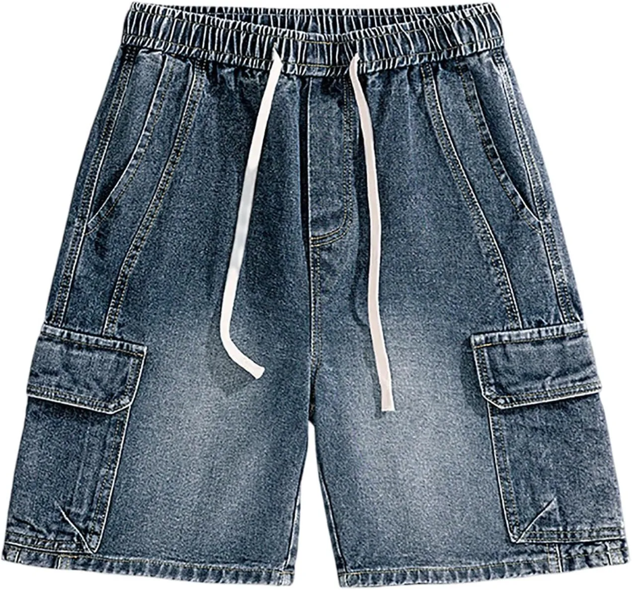Men Y2K Grunge Baggy Jean Shorts Casual Summer Hip Hop Mid Loose Denim Shorts Streetwear
