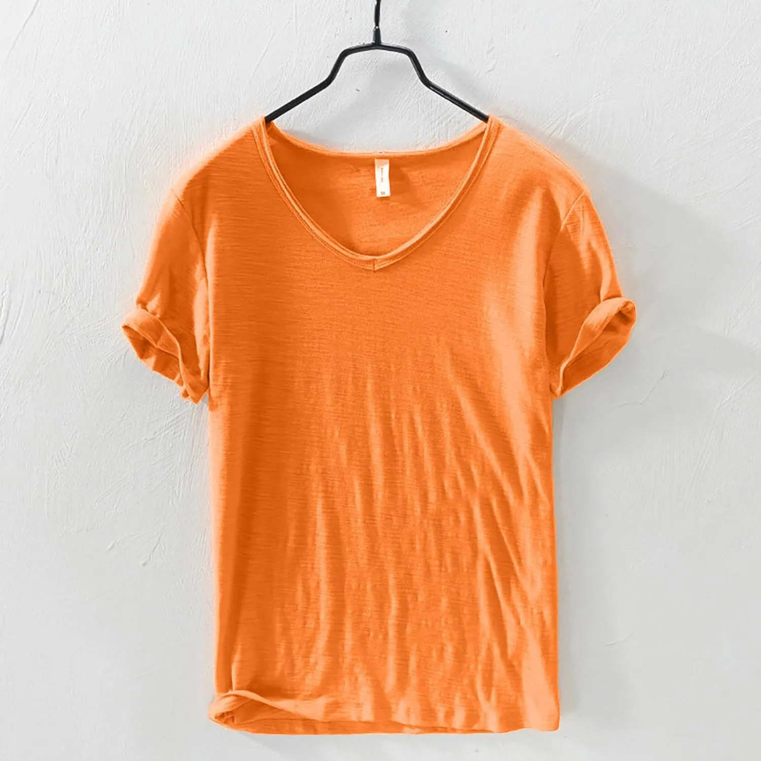Mens 100% Cotton V-Neck T Shirts Loose Fit Soft Short Sleeve Streetwear Basic Tee Tops Summer Beach Hippie Shirt