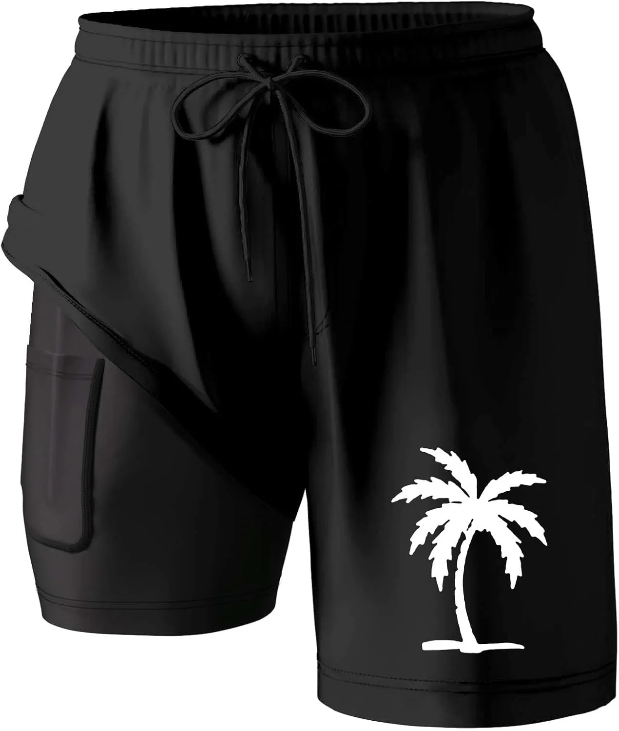 Men's Board Shorts 2025 Summer Tropical Print Drawstring Swim Trunks with Compression Liner Comfy Quick Dry Stretch Swimwear