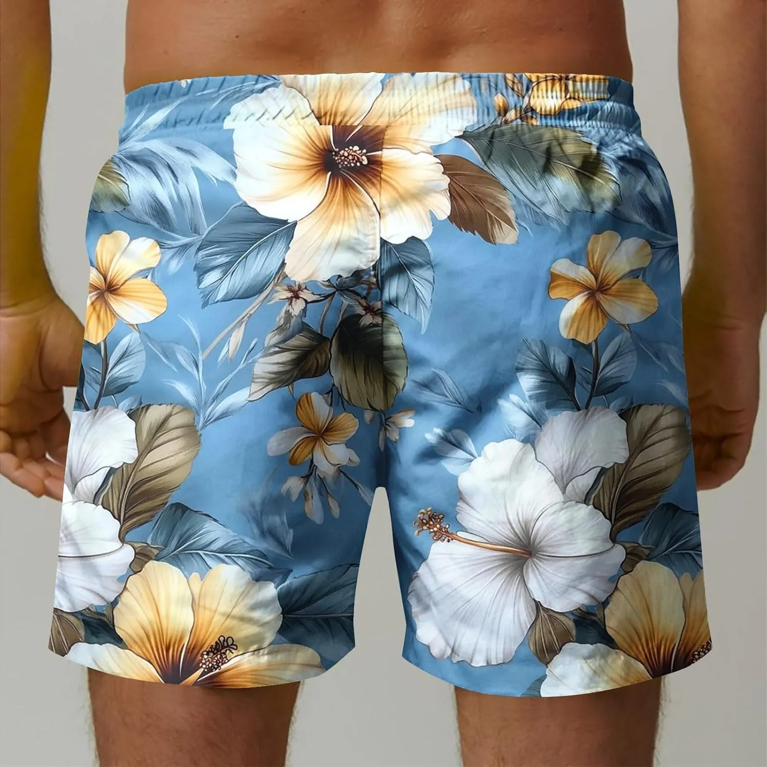 Mens Board Shorts Swimwear Summer Beach Hawaii Graphic Stretch Swim Trunks Elastic Drawstring Waist Bermuda Shorts