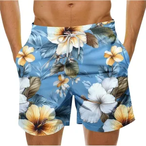 Mens Board Shorts Swimwear Summer Beach Hawaii Graphic Stretch Swim Trunks Elastic Drawstring Waist Bermuda Shorts