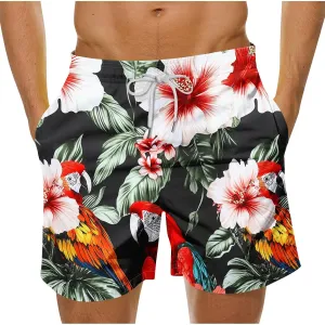 Mens Board Shorts Swimwear Summer Beach Hawaii Graphic Stretch Swim Trunks Elastic Drawstring Waist Bermuda Shorts