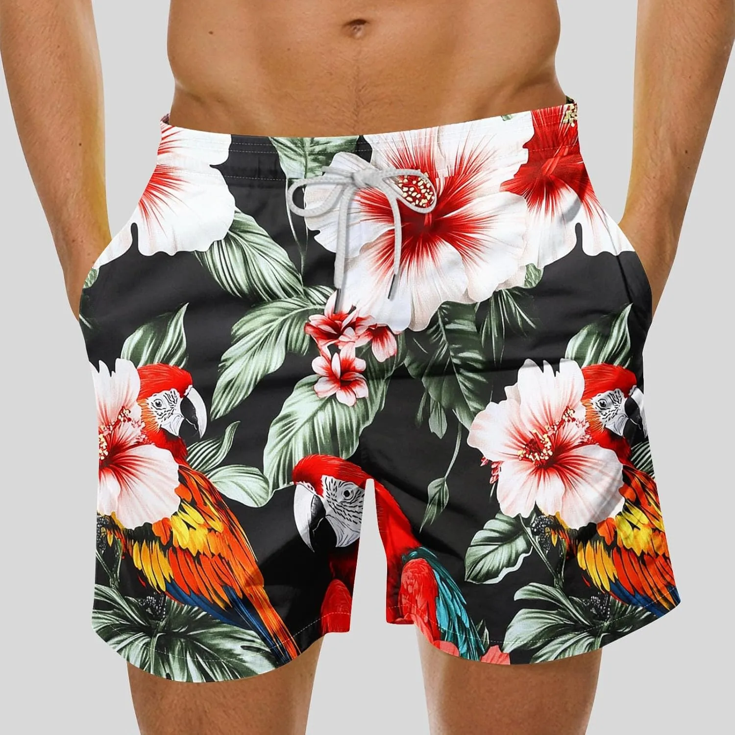 Mens Board Shorts Swimwear Summer Beach Hawaii Graphic Stretch Swim Trunks Elastic Drawstring Waist Bermuda Shorts
