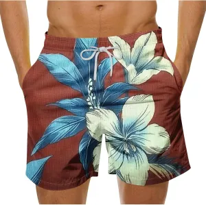 Mens Board Shorts Swimwear Summer Beach Hawaii Graphic Stretch Swim Trunks Elastic Drawstring Waist Bermuda Shorts