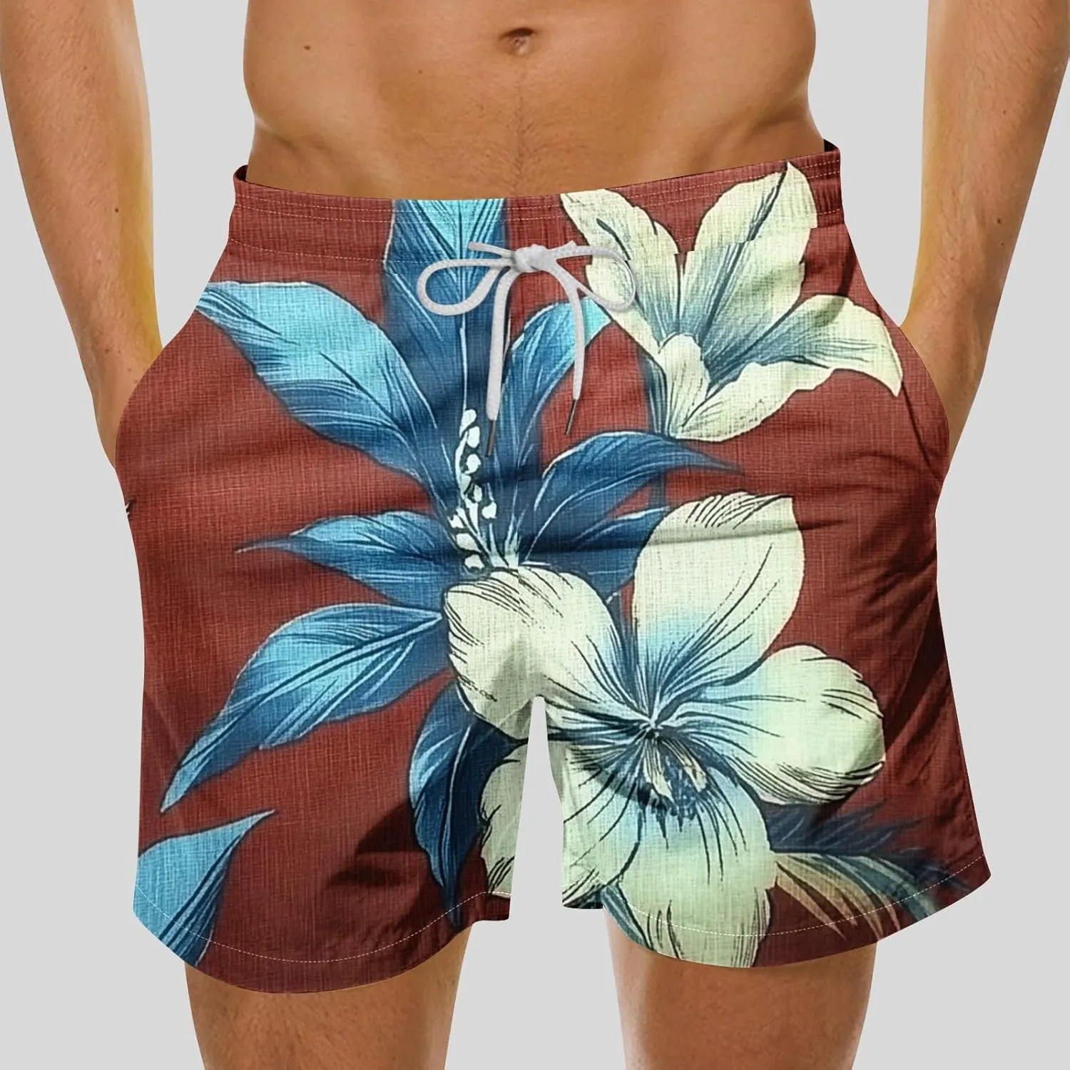 Mens Board Shorts Swimwear Summer Beach Hawaii Graphic Stretch Swim Trunks Elastic Drawstring Waist Bermuda Shorts