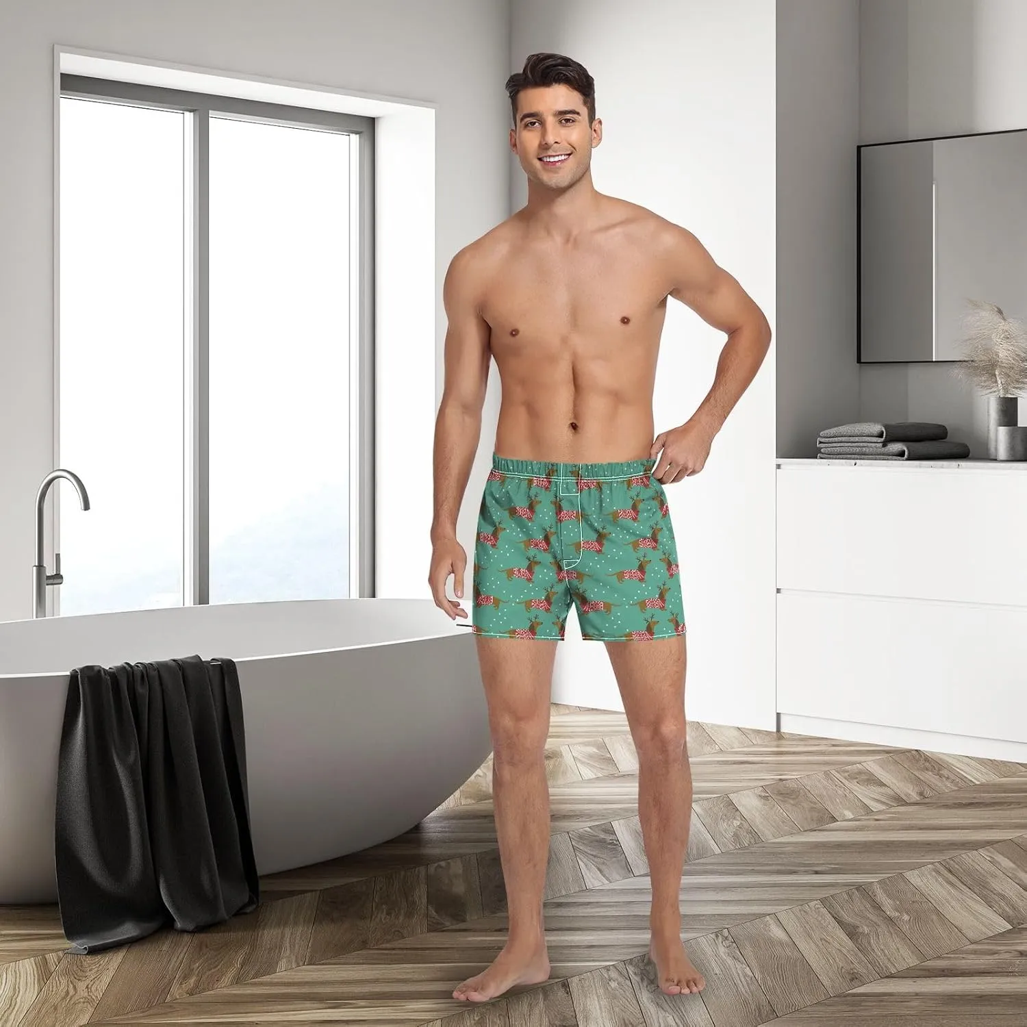 Men's Boxer Shorts, Soft Breathable Woven Boxer Briefs Underwear Button Fly
