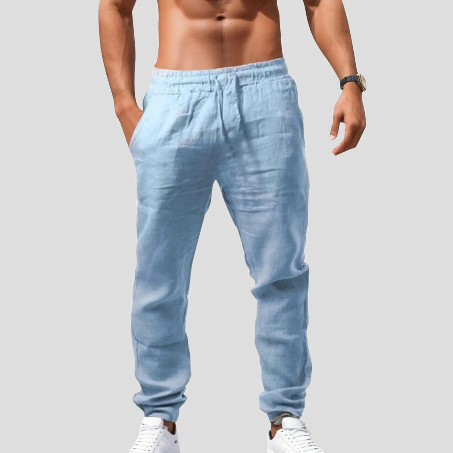 Men's Cargo Combat Pants Casual Linen Drawstring Waist Pant Open Hem Sweatpants Joggers Athletic Jogger