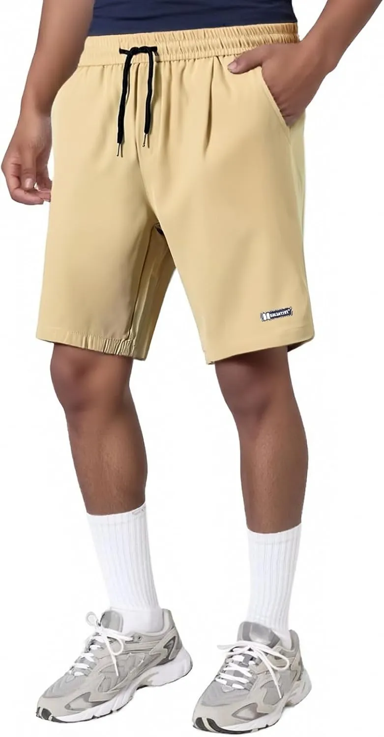 Men's Casual Ice Silk Shorts Ultra Stretch Breathable Drawstring Active Shorts Quick Drying Lightweight Flex Short