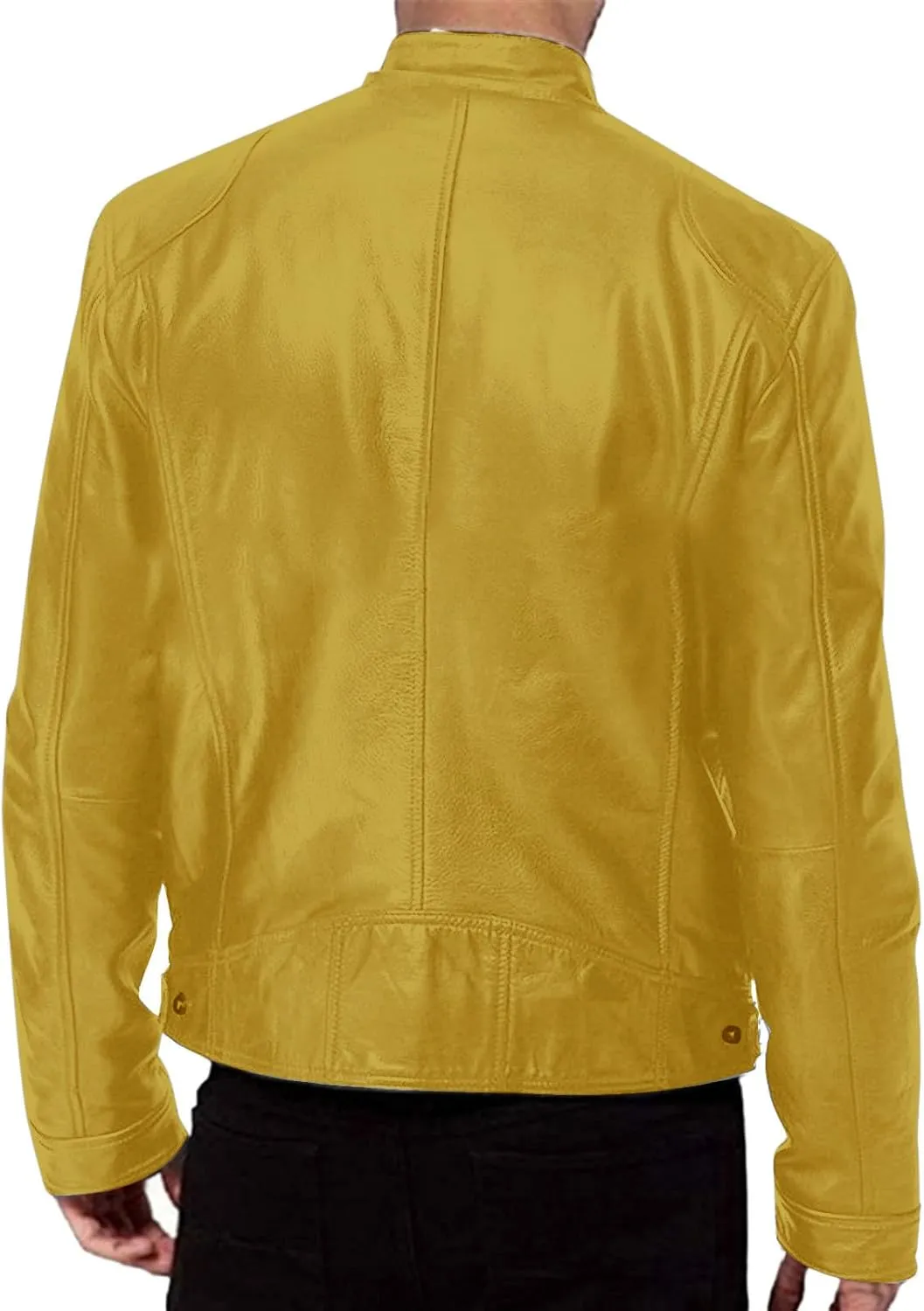 Mens Faux Leather Moto Jacket Vintage Stand Collar Motorcycle Bomber Jacket Motorcycle Riding Jacket with Pockets