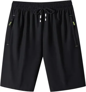 Mens Gifts Men's Solid Gym Workout Shorts Running Shorts Quick Dry Fitted Training Shorts with Zipper Pockets