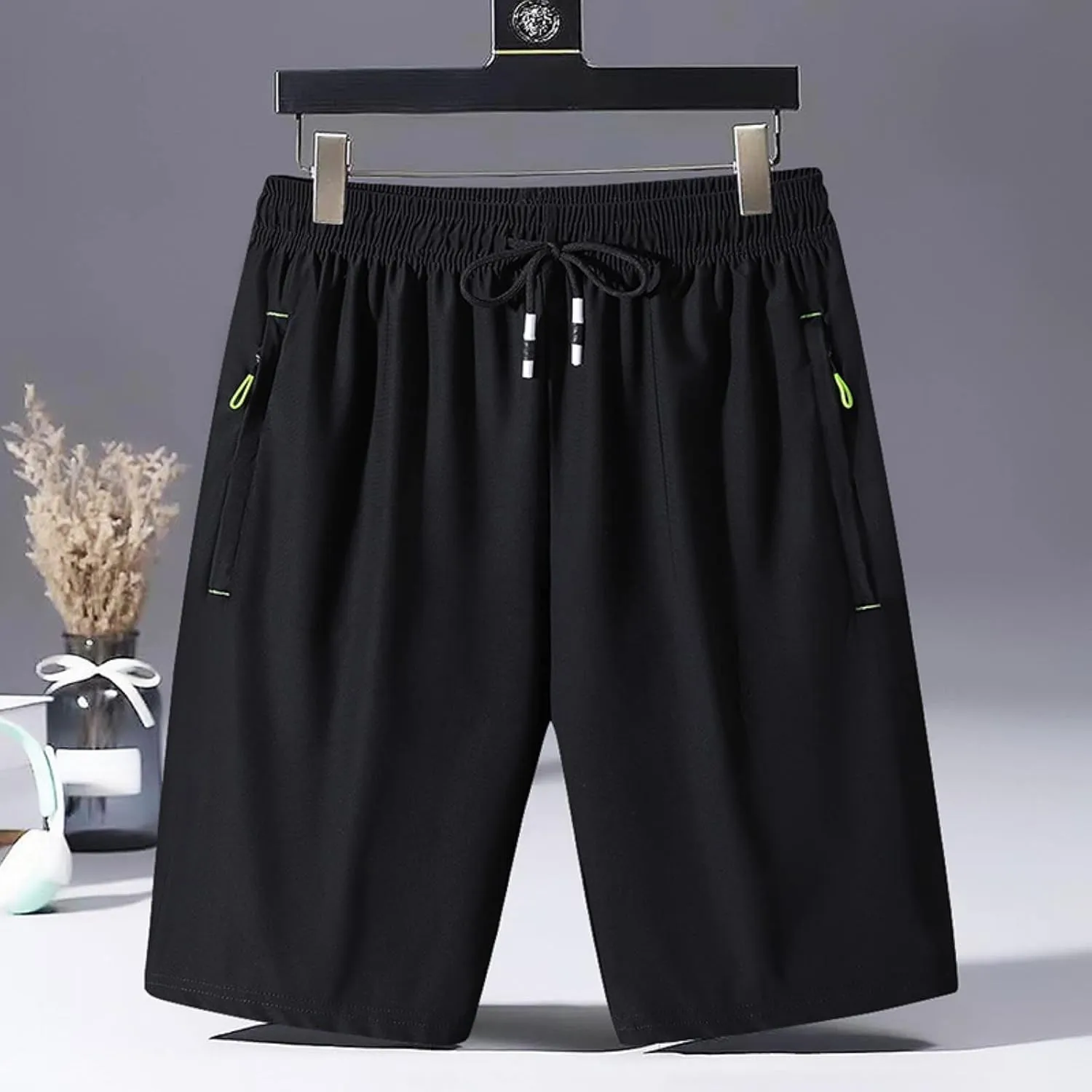 Mens Gifts Men's Solid Gym Workout Shorts Running Shorts Quick Dry Fitted Training Shorts with Zipper Pockets