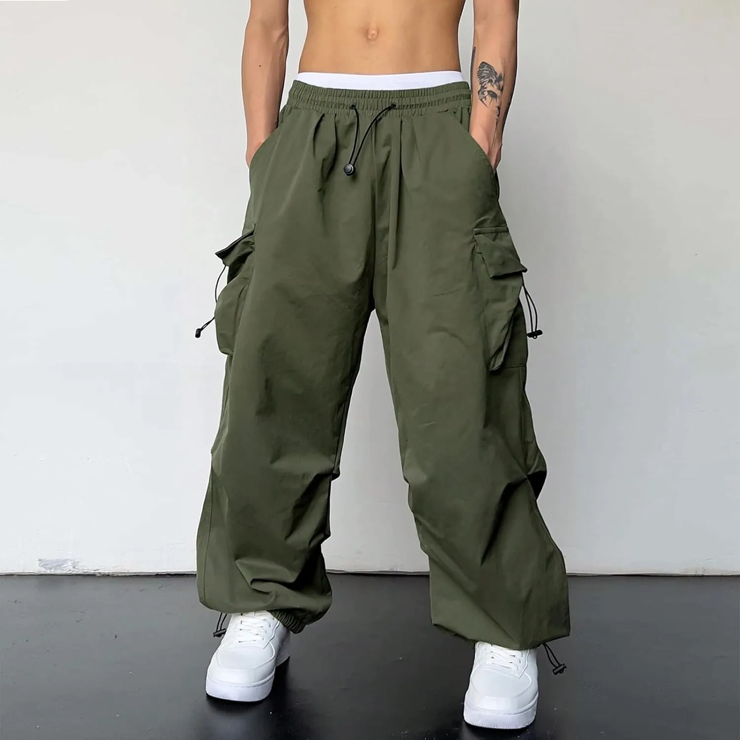Men's Lightweight Jogging Pant Pockets Cargo Work Joggers Loose Sports Casual Sweatpant Open Hem Pant