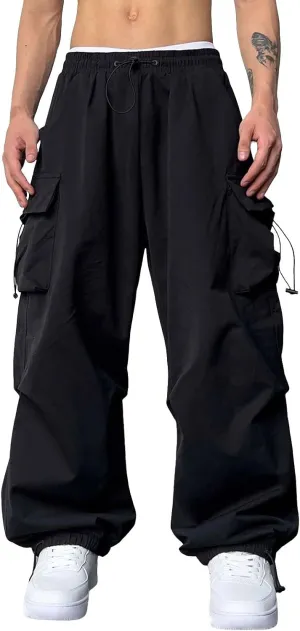 Men's Lightweight Jogging Pant Pockets Cargo Work Joggers Loose Sports Casual Sweatpant Open Hem Pant