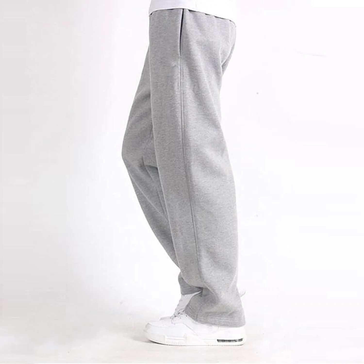 Men's Lightweight Jogging Pant Pockets Cargo Work Joggers Loose Sports Casual Sweatpant Open Hem Pant