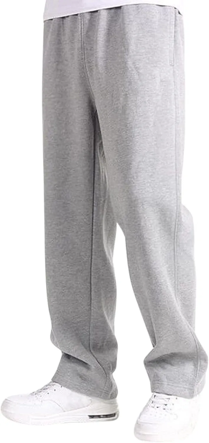Men's Lightweight Jogging Pant Pockets Cargo Work Joggers Loose Sports Casual Sweatpant Open Hem Pant