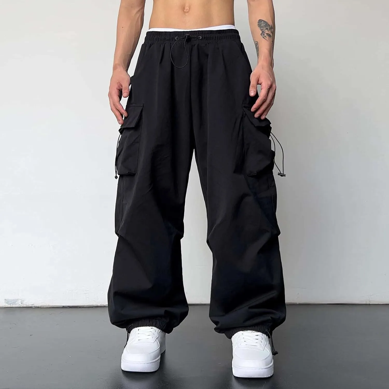 Men's Lightweight Jogging Pant Pockets Cargo Work Joggers Loose Sports Casual Sweatpant Open Hem Pant