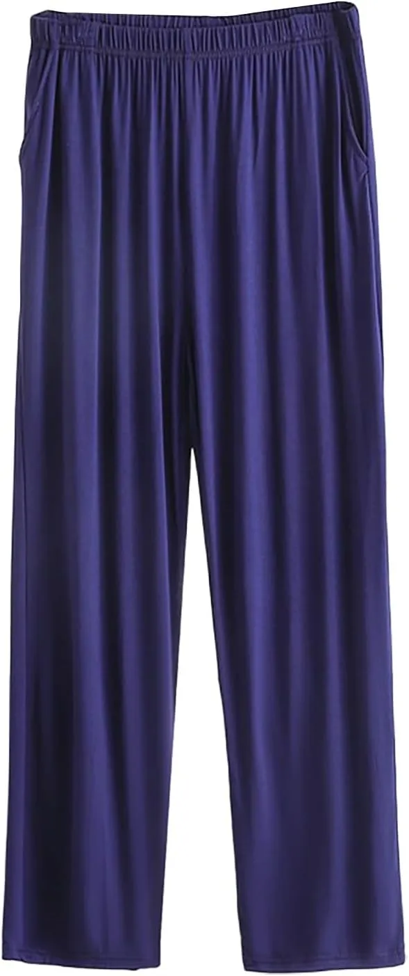 Mens Lounge Pants Plus Size Soft Lightweight Drawstring Waist Straight Leg Slacks Plain Loose Loungewear with Pockets