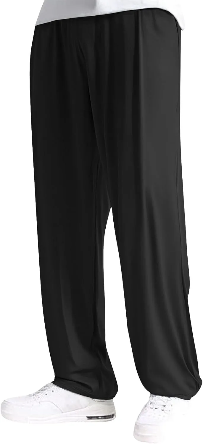 Mens Lounge Pants Plus Size Soft Lightweight Drawstring Waist Straight Leg Slacks Plain Loose Loungewear with Pockets