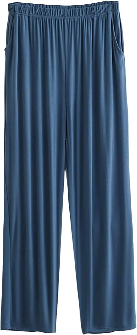 Mens Lounge Pants Plus Size Soft Lightweight Drawstring Waist Straight Leg Slacks Plain Loose Loungewear with Pockets