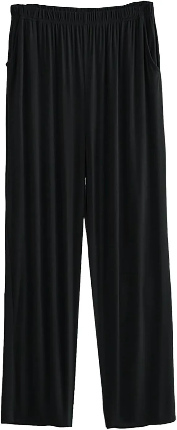 Mens Lounge Pants Plus Size Soft Lightweight Drawstring Waist Straight Leg Slacks Plain Loose Loungewear with Pockets