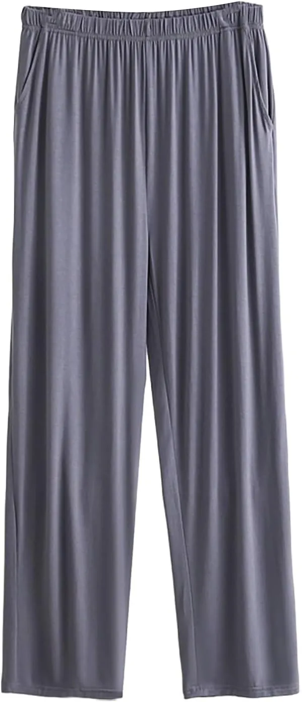 Mens Lounge Pants Plus Size Soft Lightweight Drawstring Waist Straight Leg Slacks Plain Loose Loungewear with Pockets