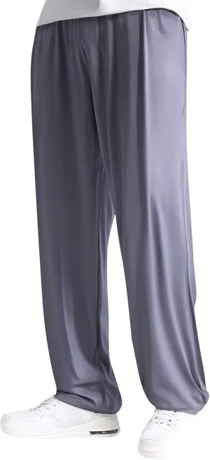 Mens Lounge Pants Plus Size Soft Lightweight Drawstring Waist Straight Leg Slacks Plain Loose Loungewear with Pockets