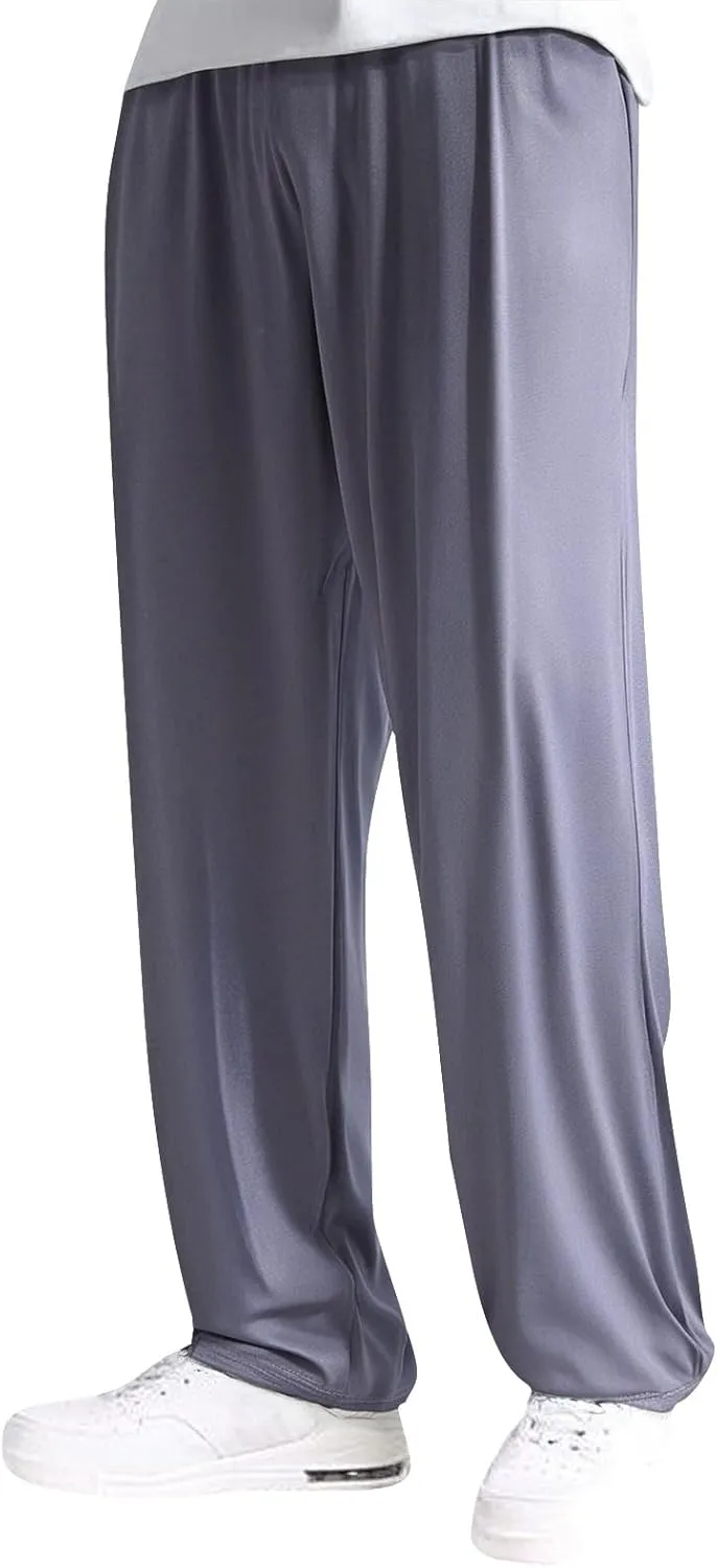 Mens Lounge Pants Plus Size Soft Lightweight Drawstring Waist Straight Leg Slacks Plain Loose Loungewear with Pockets