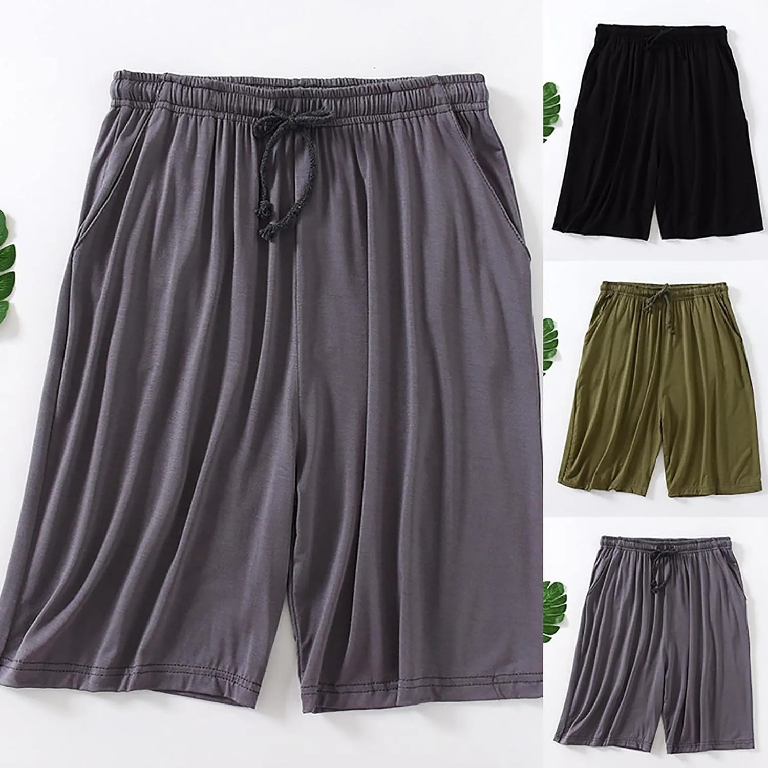 Mens Lounge Shorts Plus Size Pajama Short Plain Summer Lightweight Casual Shorts Drawstring Slacks Pants Loungewear
