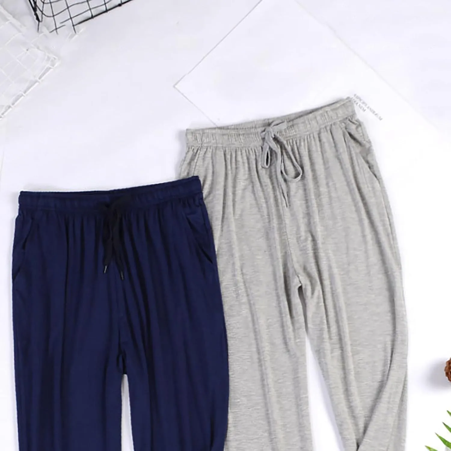 Men's Modal Sleepwear Pants Casual Home Solid Color Soft Comfy Lounge Pant Lightweight Loose Wide Leg Sleep Loung