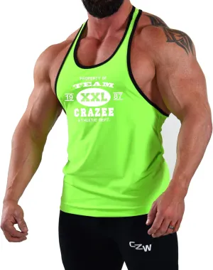 Men's Neon Green and Black Trim Muscle T-Shirt, Sleeveless, Muscle Tank, Classic Muscle Tank Top with Team Crazee XXL Design