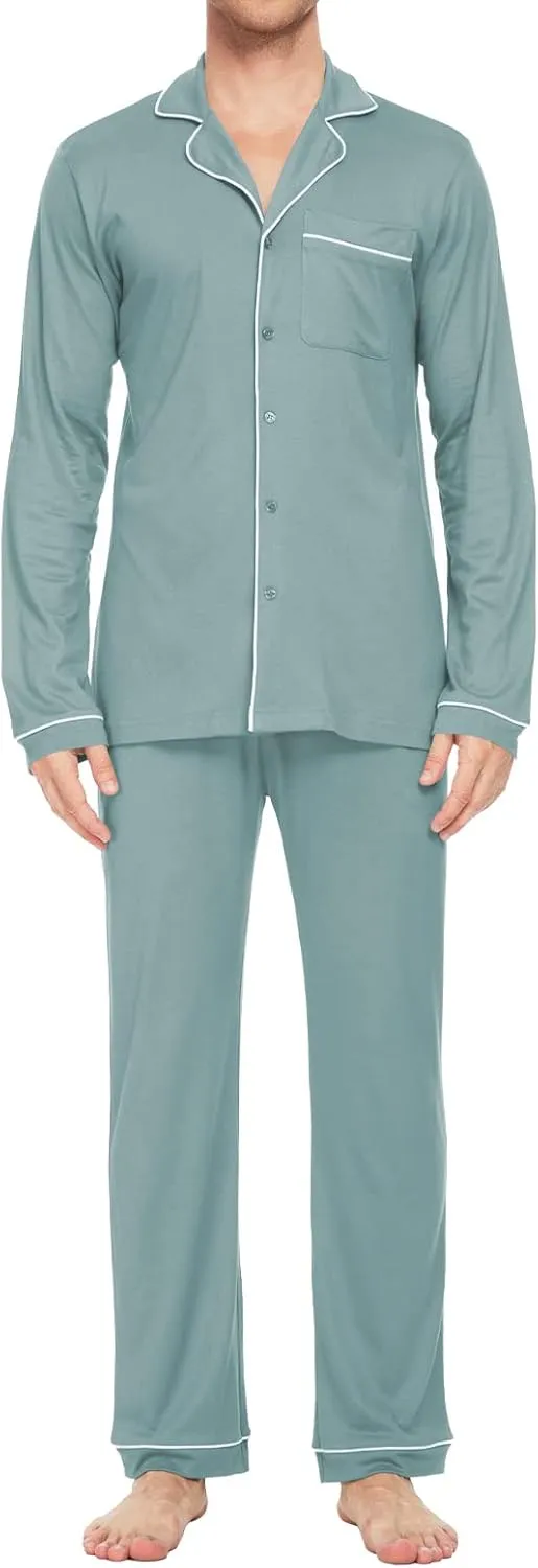 Men's Pajamas Set Long Sleeve Sleepwear Soft Loungewear