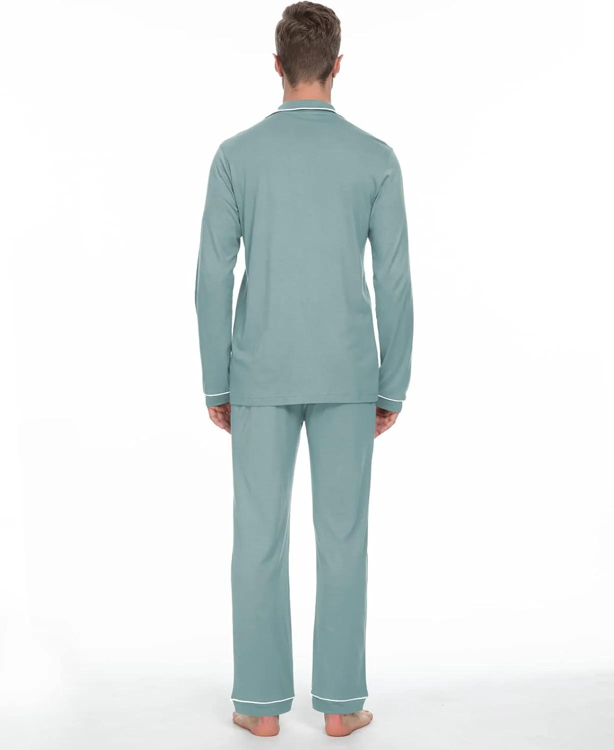 Men's Pajamas Set Long Sleeve Sleepwear Soft Loungewear