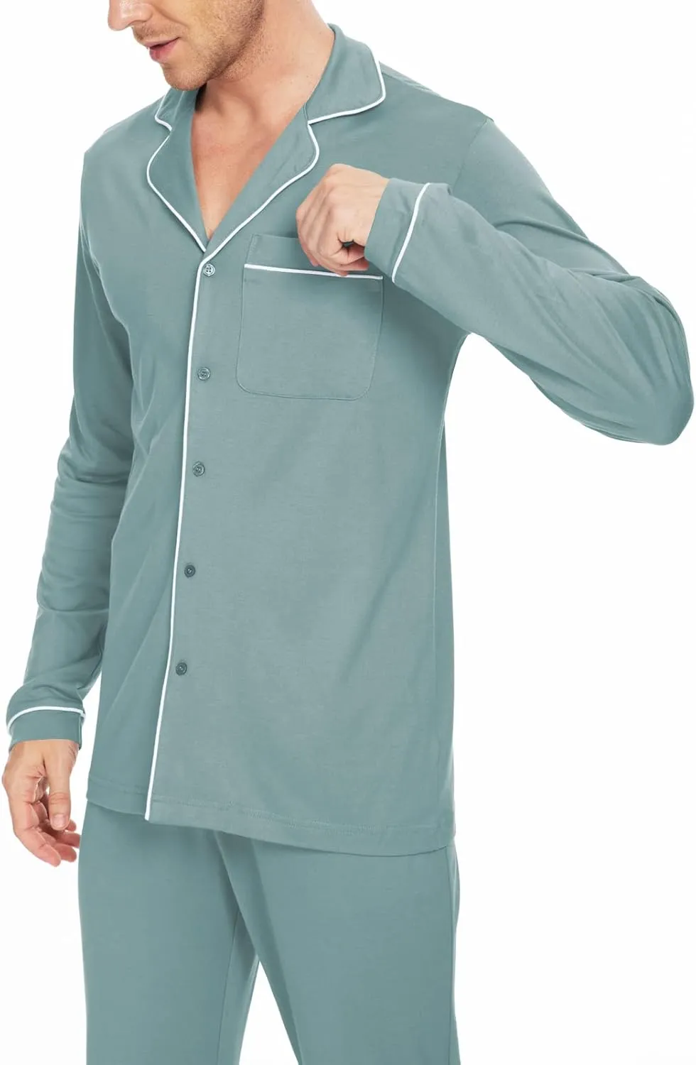 Men's Pajamas Set Long Sleeve Sleepwear Soft Loungewear