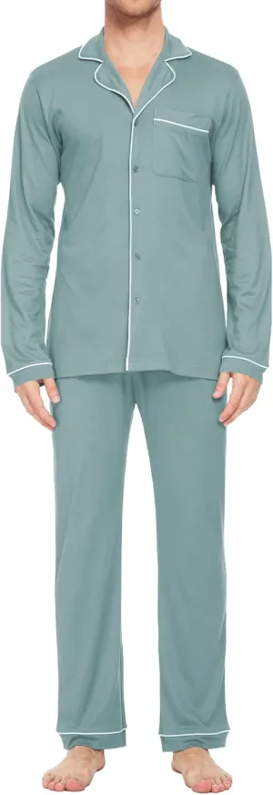 Men's Pajamas Set Long Sleeve Sleepwear Soft Loungewear