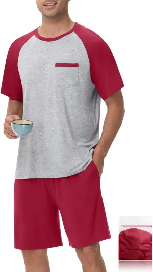 Mens Pajamas Set Summer Soft Pajama Short Set Lightweight Pjs Sleepwear 2 Piece Lounge Set With Pockets S-3XL