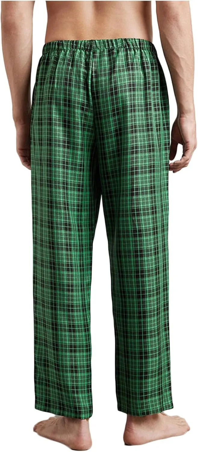 Mens Plaid Pants Yoga Beach Loose Fit Casual Summer Elastic Waist Baggy Trousers with Pockets Lightweight Loungewear Pajamas