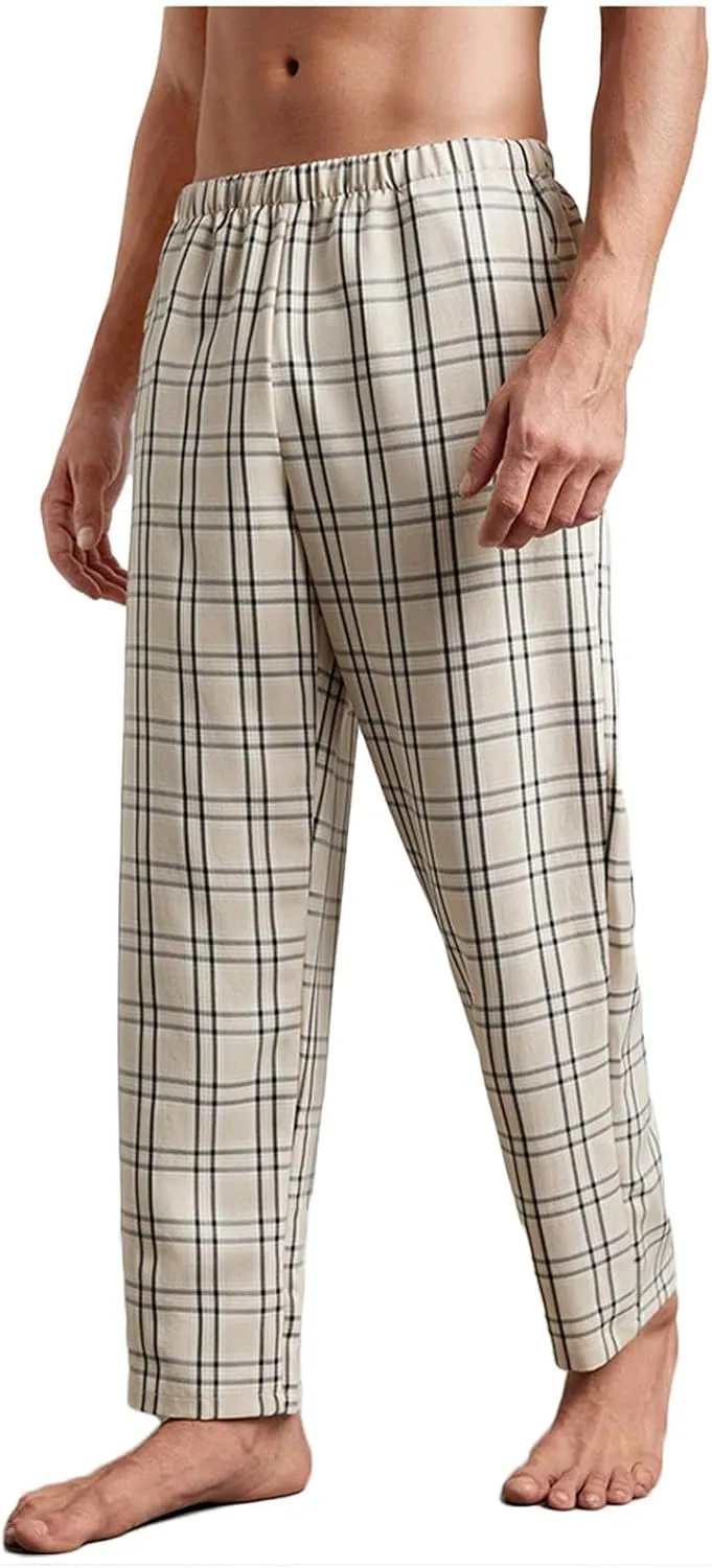 Mens Plaid Pants Yoga Beach Loose Fit Casual Summer Elastic Waist Baggy Trousers with Pockets Lightweight Loungewear Pajamas