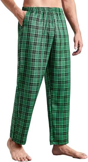 Mens Plaid Pants Yoga Beach Loose Fit Casual Summer Elastic Waist Baggy Trousers with Pockets Lightweight Loungewear Pajamas